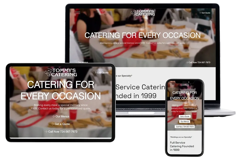 The Tommy's Catering website shown on a device