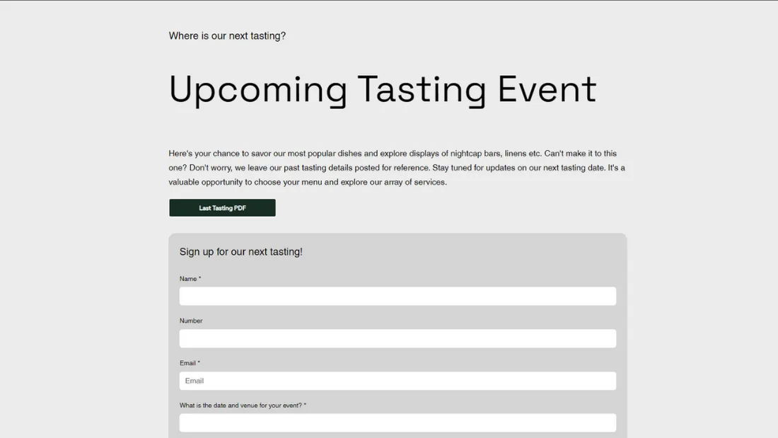 Tommy's Catering tasting page