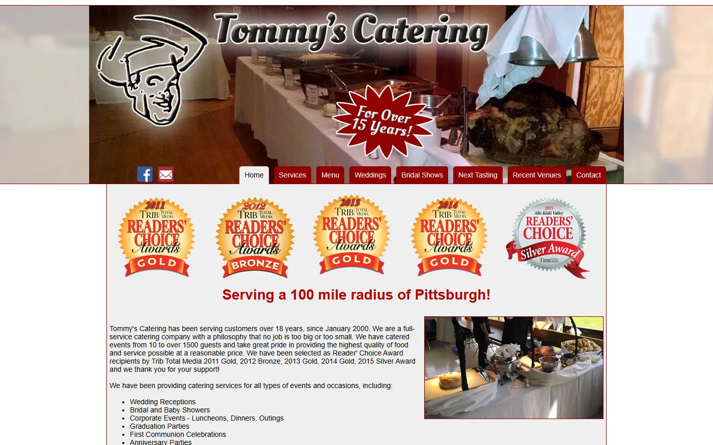 The old Tommy's Catering home page before the rebuild