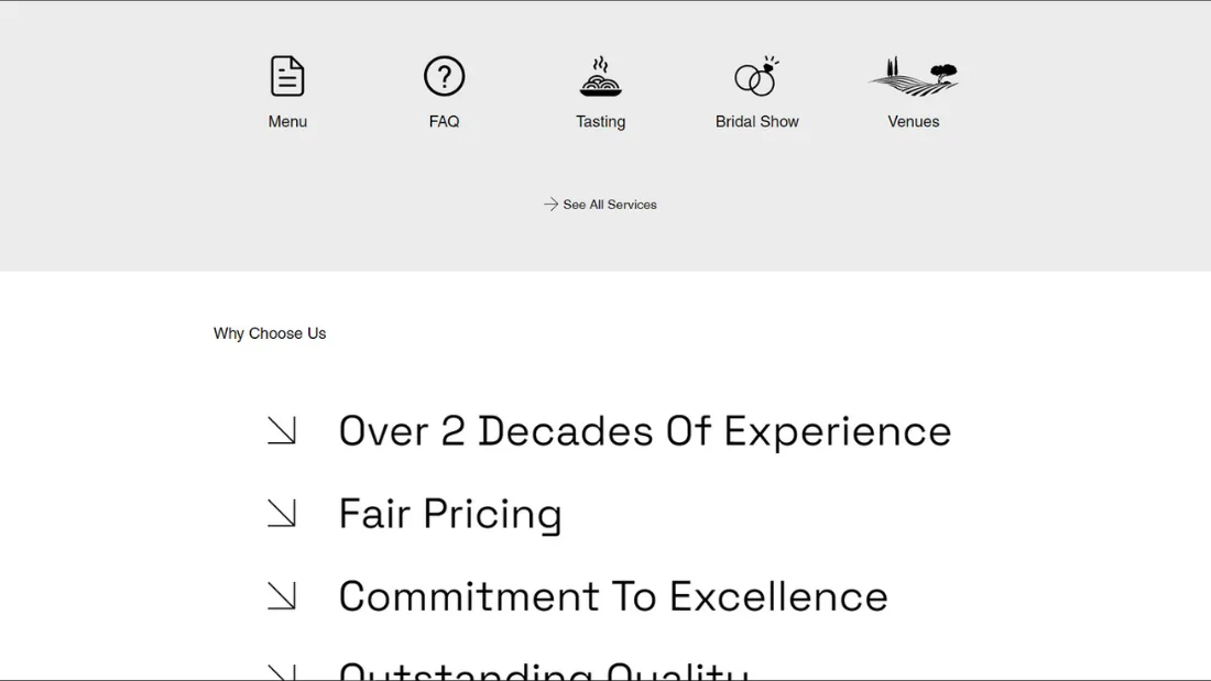 Tommy's Catering call to action buttons